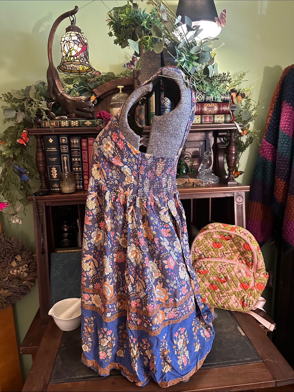Natural Life Tricia Blue Garden Dress Floral Flower Colonial Blockprint M - Picture 6 of 11